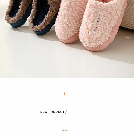 Eyriphy New Fashion Cotton Slippers For Women Winter Warm House Shoes Curly Faux Cotton Bedroom Slides Non-Slips Comfort Slipper