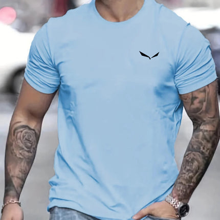 Men's Summer Loose Size 100% Cotton Bird Print Slim Fit Casual Round Neck Short Sleeve T-shirt Top