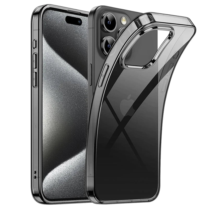 Original Transparent Black Silicone Soft Case For iPhone 15 Pro Max Carcasa Ultra Thin Case for iPhone 14 13 12 Mini 11 Pro Max
