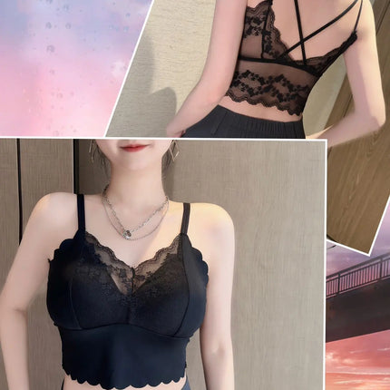 French Lace Beautiful Back Bra Fixed All-in-one Cup Comfortable and Push-up Traceless Wire-free Breast-retracting Sexy Sling