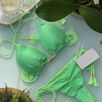 New Women Bikini Backless Rope Triangle Swimsuit Multicolor