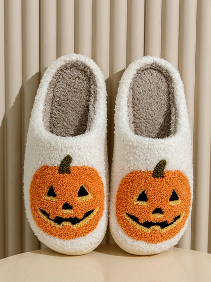 Smile Pumpkin Halloween Women's Slippers Winter Indoor Cartoon Comfort Home Bedroom Soft Causal Flat Plush Shoes for Gift
