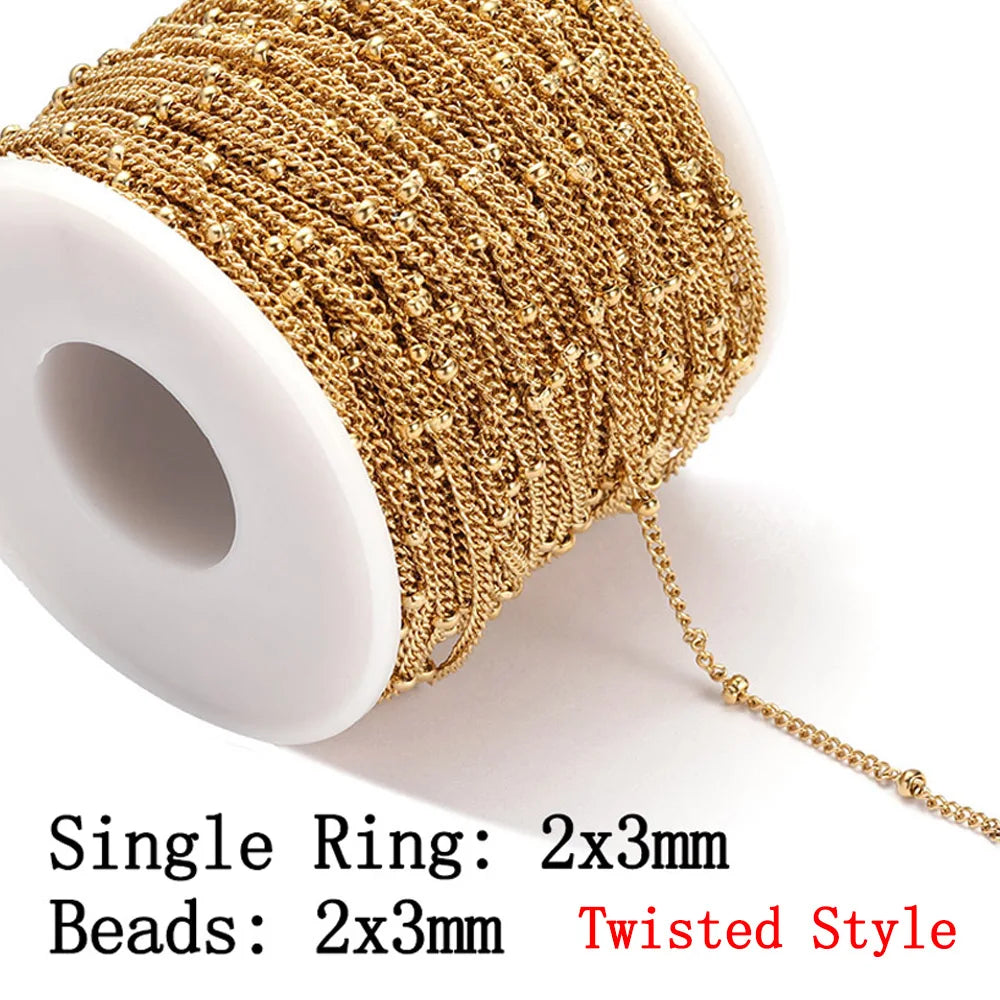 No Fade 2Meters Stainless Steel Chains for Jewelry Making DIY Necklace Bracelet Accessories Gold Chain Lips Beads Beaded Chain