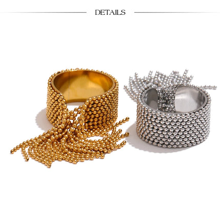 Yhpup Statement Stainless Steel Chain Tassel Finger Ring Adjustable 18K PVD Plated High Quality Charm Stylish Golden Jewelry