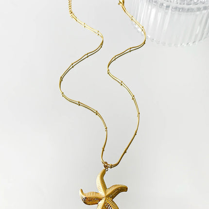 Peri'sbox Minimalist Starfish Stripe Conch Scallop Shaped Pendant Necklace for Women Waterproof Trend Jewelry Summer Beach Party