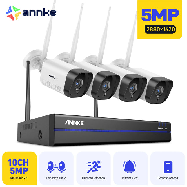 ANNKE 5MP WiFi CCTV System 10CH NVR Security Camera System Two Way Audio Outdoor Wireless IP Cameras Video Surveillance Kit