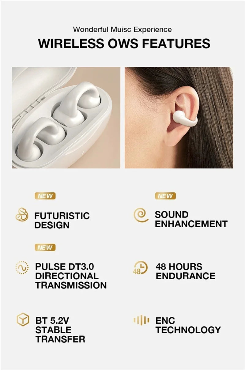 Earring Wireless Earbuds Bluetooth 5.3 Earphone Open Ear Headphones Air Conduction for Sport Running Painless Wearing Headset
