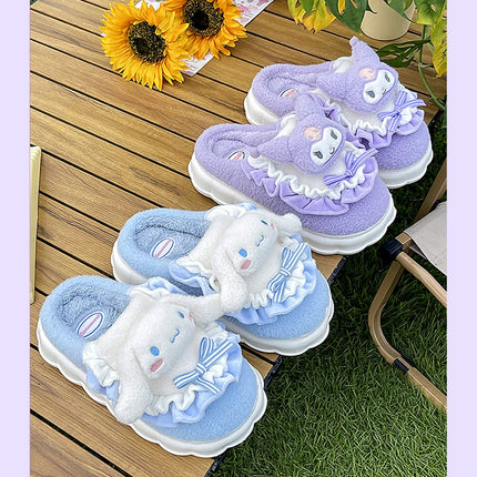 Sanrio Kawaii Cinnamoroll Womens Slippers Kuromi Hello Kitty Plush Cartoon Cute Sweet Suitable Indoor Outdoor Winter Shoes