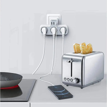 TESSAN EU Plug Power Strip with 3 AC Outlets +3 USB Ports, 6 In 1 Wall Charger Power Socket Adapter Overload Protection for Home