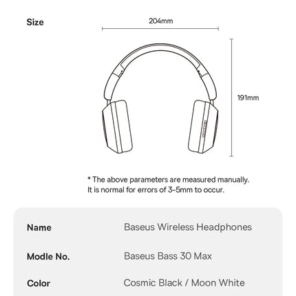 Baseus Bass 30 Max Wireless Headset Bluetooth 5.3 Over Headphones Bass-Enhancing 40mm Diaphragm Ultra Low Latency Earphones 50H