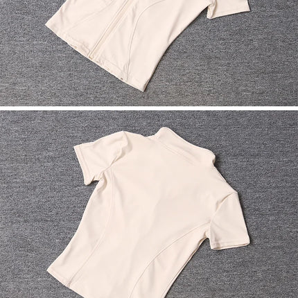 Summer High Quality Waist Slimming Training Tops Women's Quick-drying Tight Stand Collar Full Zipper Short Sleeves Yoga shirts