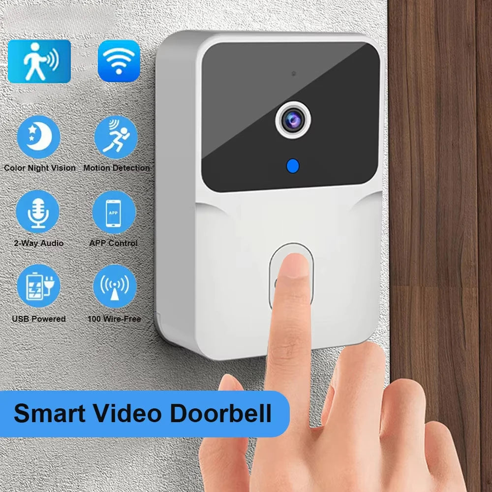 Wireless Smart Video Doorbell, 2.4G WiFi Home Security Camera, 2-way Audio, Night Vision, Battery, Secure Home Monitoring