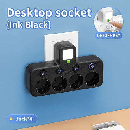 EU Plug Power Strip with 3 AC Outlets +2 USB Ports+ 1 Type C, 6-in-1 Plug Socket Adapter Wall Charger for Home Office