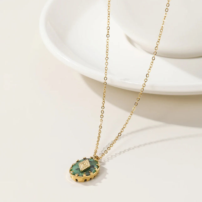 YACHAN Stainless Steel Chains Necklace for Women Turquoise Natural Stone Pendant 18K Gold Plated Necklaces Trendy Jewelry Gift
