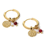 YACHAN 18K Gold Plated Stainless Steel Hoop Earrings for Women Natural Stone Pink Cute Charms Waterproof Jewelry