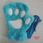 Cat Claw Gloves Winter Cute Cartoon Cat Girls Fingerless Gloves Thickened Velvet Bear Paw Half Finger Gloves