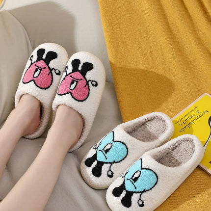 Winter Home Warm Women Slippers House Girl Fur Cute Bad Bunny Love Cushion Slides Bedroom Ladies Cotton Female Plush Shoes
