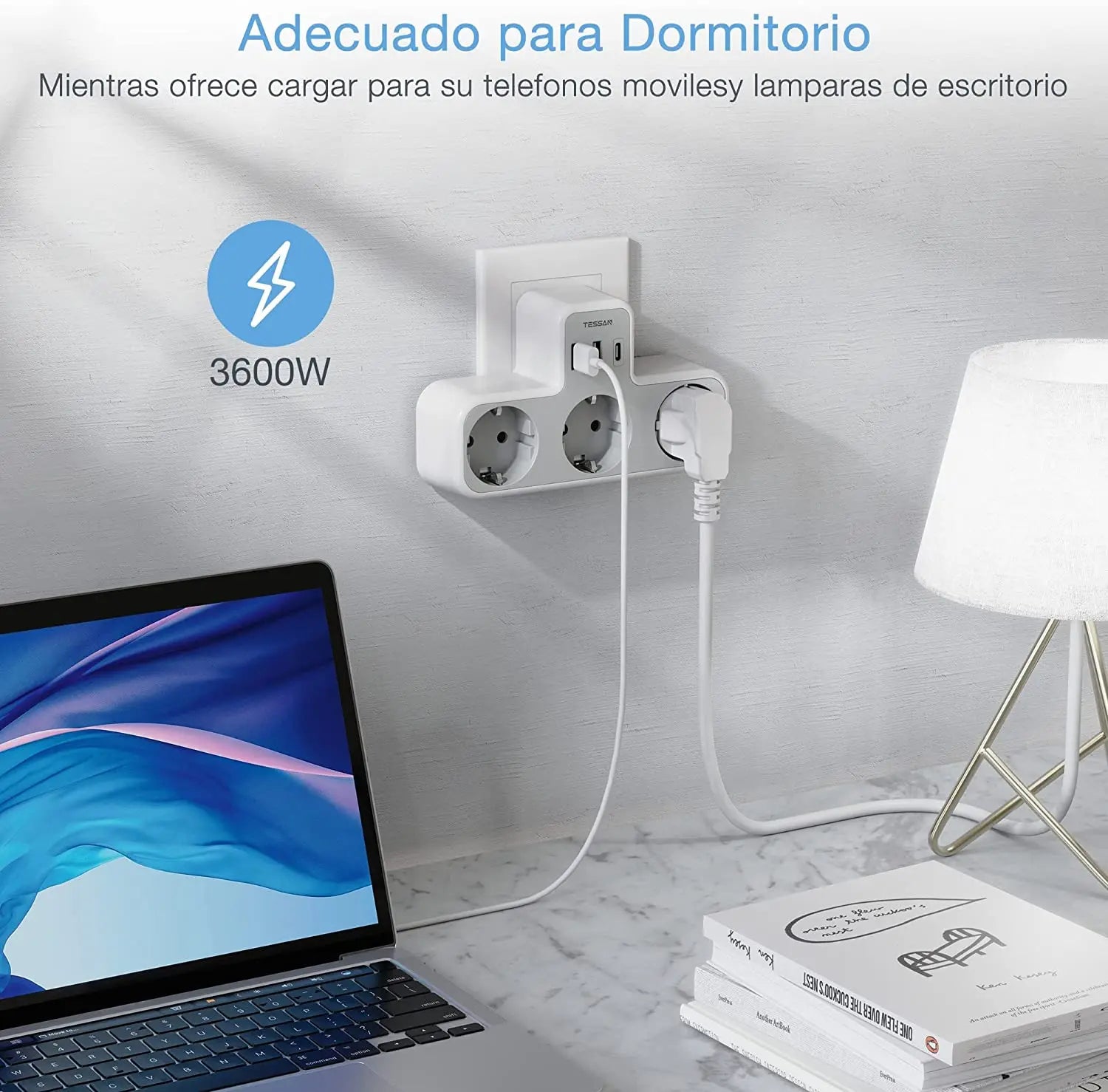 TESSAN EU Plug Power Strip with 3 AC Outlets +3 USB Ports, 6 In 1 Wall Charger Power Socket Adapter Overload Protection for Home