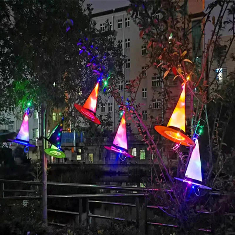 LED Halloween Flashing Light Witch Hat Starry Sky Ghost Festival Dress Up Glowing Elf Ghost Hat Lamp Home Decoration