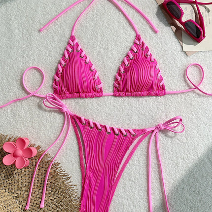 2025 Halter Wrinkled Weave Bikini Women Swimwear Female Swimsuit Two Pieces Bikini Set Brazilian Bathing Suit Swim Beach Wear