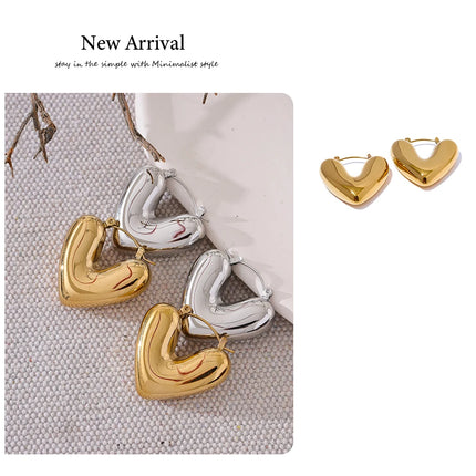 Yhpup Fat Fashion Stainless Steel Heart Chunky Hoop Earrings Charm Metal Texture Rust Proof Versatile Jewelry серьги тренд