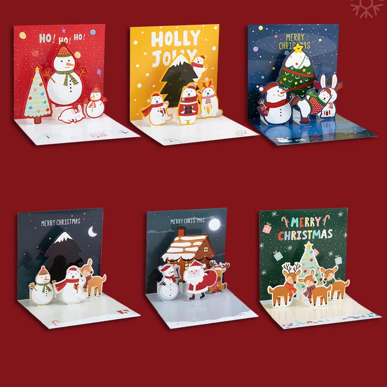 5/1PCS 3D Pop UP Christmas Greeting Cards with Envelope Friend Family Blessing Postcard Birthday New Year Christmas Decoration