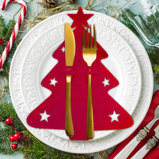 4pcs Xmas Tree Cutlery Holder Bags Christmas Gift Knife Fork Cover Table Decoration Cover Bag New year Tableware Organizer Decor