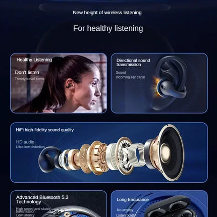 NEW Bluetooth 5.3 Wireless Bone Conduction Headphones T75 Clip Ear Music Noise Canceling Headset HD Call Sports Gaming Earphone