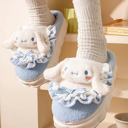 Sanrio Kawaii Cinnamoroll Womens Slippers Kuromi Hello Kitty Plush Cartoon Cute Sweet Suitable Indoor Outdoor Winter Shoes