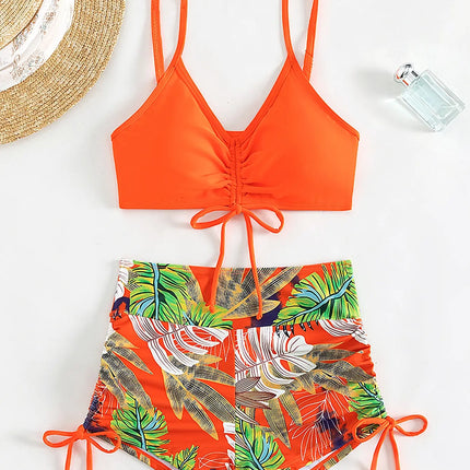 Drawstring Front Shorts Bikinis 2025 High Waist Swimsuit Women Swimwear Female Bathers Bathing Swimming Swim Suit Beachwear