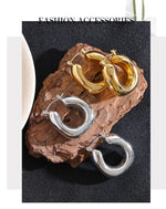 Yhpup High Quality Stainless Steel Round Geometric Chunky Hoops Earrings for Women Charm Metal Simple Fashion Jewelry Waterproof