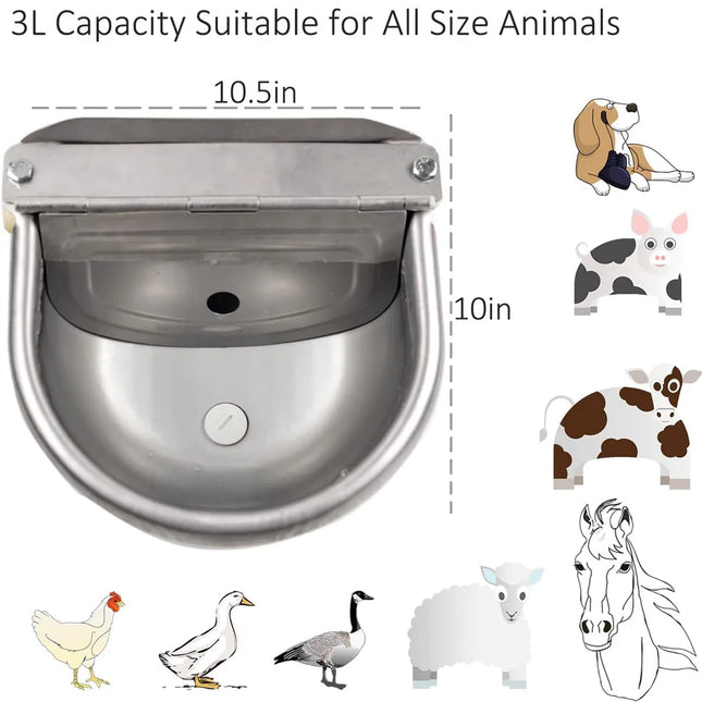 Automatic Water Dispenser for Dog Water, Stainless Steel Drinking Bowl for Farm Livestock Cattle Horse Goat Sheep(Auto-Filling)