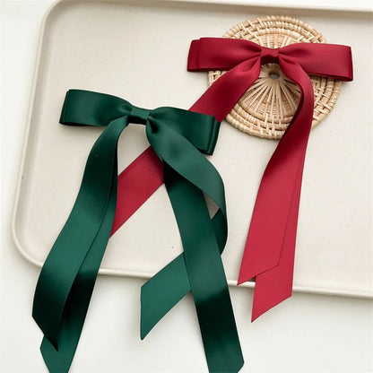 Silky Satin Hair Bows Hair Clip Versatile Hair Ribbon Vibrant Ponytail Holder Accessories Slides Metal Clips Hair Bow For Women