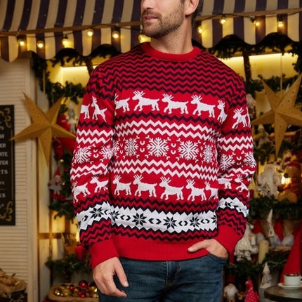 Winter New Christmas Sweaters Fashion Round Neck Snowflake Elk Knit Pullovers Long Sleeve Men Sweatshirt Holiday Party Jumpers