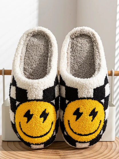 Women's Slippers Winter Warm Indoor Lightning Smile Face Cartoon Funny Soft Sole Non-slip Bedroom Comfy Flat Cotton Houseshoes
