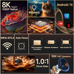 Magcubic Auto Focus Android14 4K Projector 900ANSI 8K Native 1080P HY350Max With Wifi6 BT5.4 16G Allwinner H726 Portable Outdoor