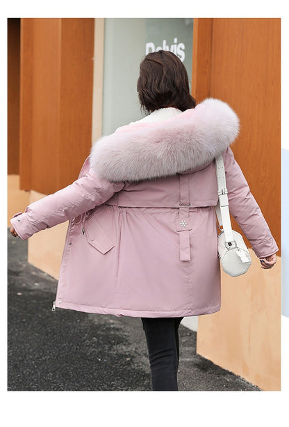 Women Parka Fashion Long Coat Wool Liner Hooded Parkas 2023 New Winter Jacket Slim with Fur Collar Warm Snow Wear Padded Clothes