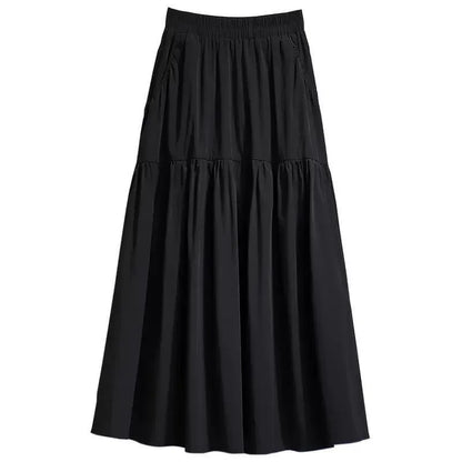 Pokect Solid Color High Waist Women Skirts Summer Autumn Black Casual A Line Pleats New Daily Wear Women Skirts