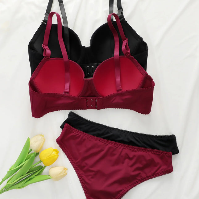 2sets Solid Underwire Lingerie Set Women Push Up Bra With Steel Ring Fashion Women Underwear Panty Everyday Bras Sets J2611