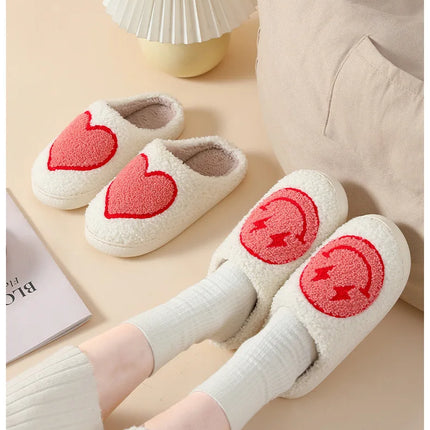 House Slippers for Women, Cute Big Small Heart, Fluffy Cozy Home Comfy Shoes for Ladies, Indoor Slippers for Winter, Mushroom