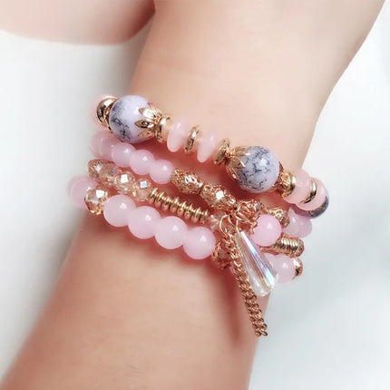4Pcs Set Korean Boho Multicolor Crystal Beads Rope Bracelets for Women Girls Ethnic Heart Charm Wrap Bangle Pulseira Feminina