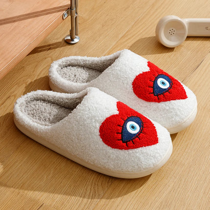 New Home Women's Slippers winter Warm Houseshoes Evil Eye Style Fuzzy Comfy Heart Flat Sole Funny Flip Flops Women Shoes