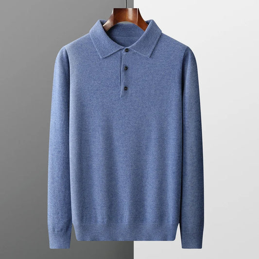 Smpevrg Spring Autumn Men's Sweater Long Sleeve Polo Collar Man' Pullover Jumper Shirt 100% Wool Knitted Top Smart Casual Blouse