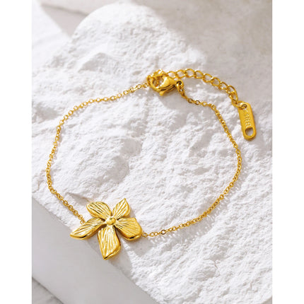 YACHAN Stainless Steel Flower Charm Bracelet for Women Trendy Simple 18K Gold Plated Waterproof Jewelry Accessories