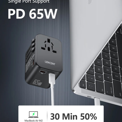 LENCENT 65W/100W GaN International Travel Adapter with 2USB 3 Type C GaN Fast Charging Adapter with EU AU US UK Plug for Travel