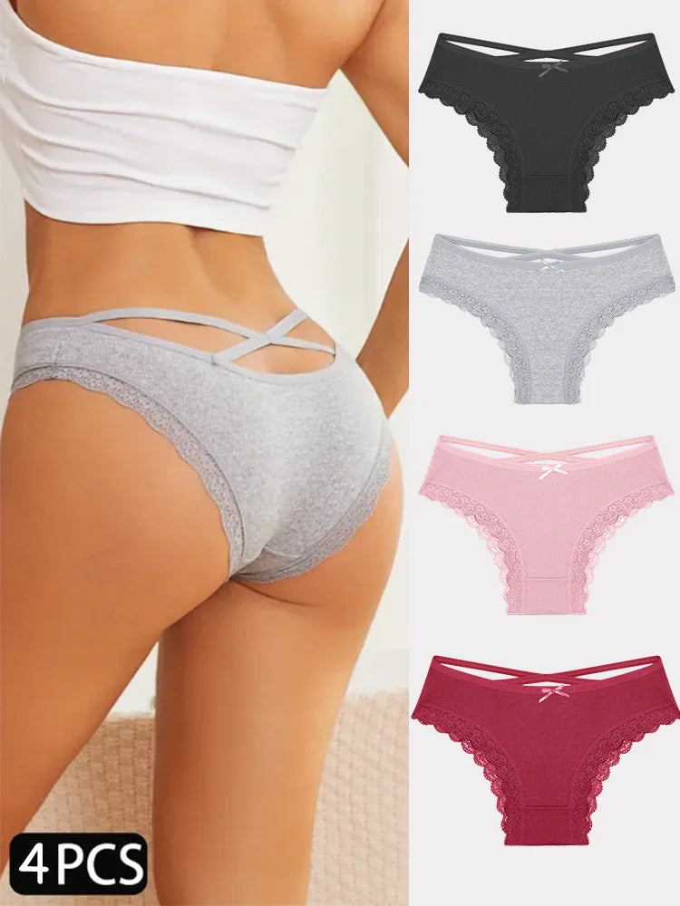 4PCS Women's Cotton Briefs Sexy Female Underpants Elasticity Comfortable Underwear Panties Lingerie S-XL  Solid Color Intimate