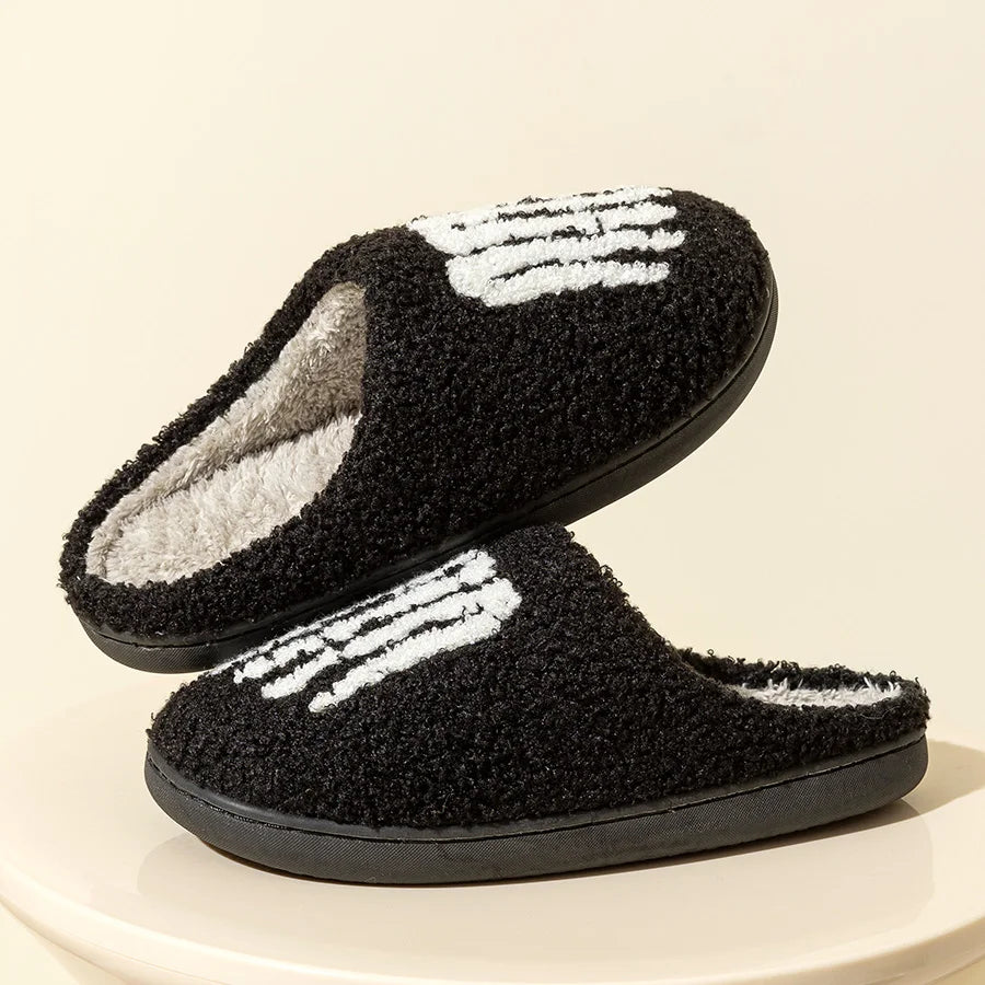 Fashion Halloween Slippers Indoor Warm Winter Cute Skull Toes Funny Women Slipper Soft Sole Anti-slip Home Plush Shoes for Gift