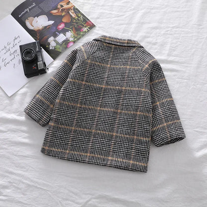 Autumn Winter Boys Fashion Jacket Solid Color Lapel Double-Breasted Long Woollen Overcoat For 2-6 Years Boys Handsome Outwear
