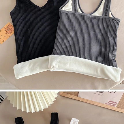 Camisole Warm Sling Vest Top Bottoming Cloth Winter Velvet Thickened Undershirt Women Solid Color Slim Cozy Thermal Underwear