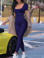 Women's Rompers Short Sleeve Solid Skinny Bodycon Jumpsuits Fashion Sports Fitness Casual Activity Streetwear Overalls